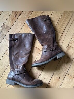 8 WIDE BareTraps Dark Brown Mid-Calf Boots with Elastic Panel